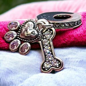 Dog Mom 🐾 Pet Lover Charm Bracelet Charms Rhinestone Bone Paw Print Dangle New